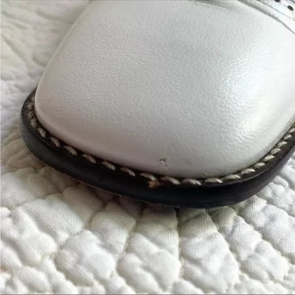 Vintage White Italian Leather T-strap Stacked Buckle Chunky Heel Shoes 36 - Picture 8 of 11